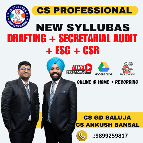 CS PROFESSIONAL LIVE @ HOME (NEW SYLLABUS) DRAFTING+SECRETARIAL AUDIT+ESG+CSR